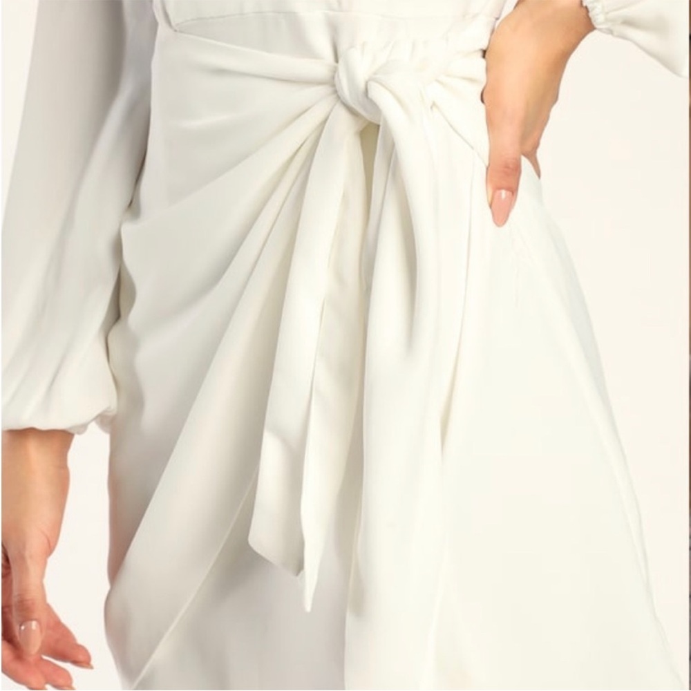 Lulu’s Believe it or Knot White Long Sleeve Tie-Front Slater Dress - Size L - Picture 4 of 7